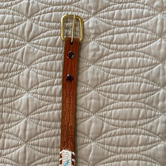 Vintage Beaded Brown Leather Belt - Picture 3 of 16